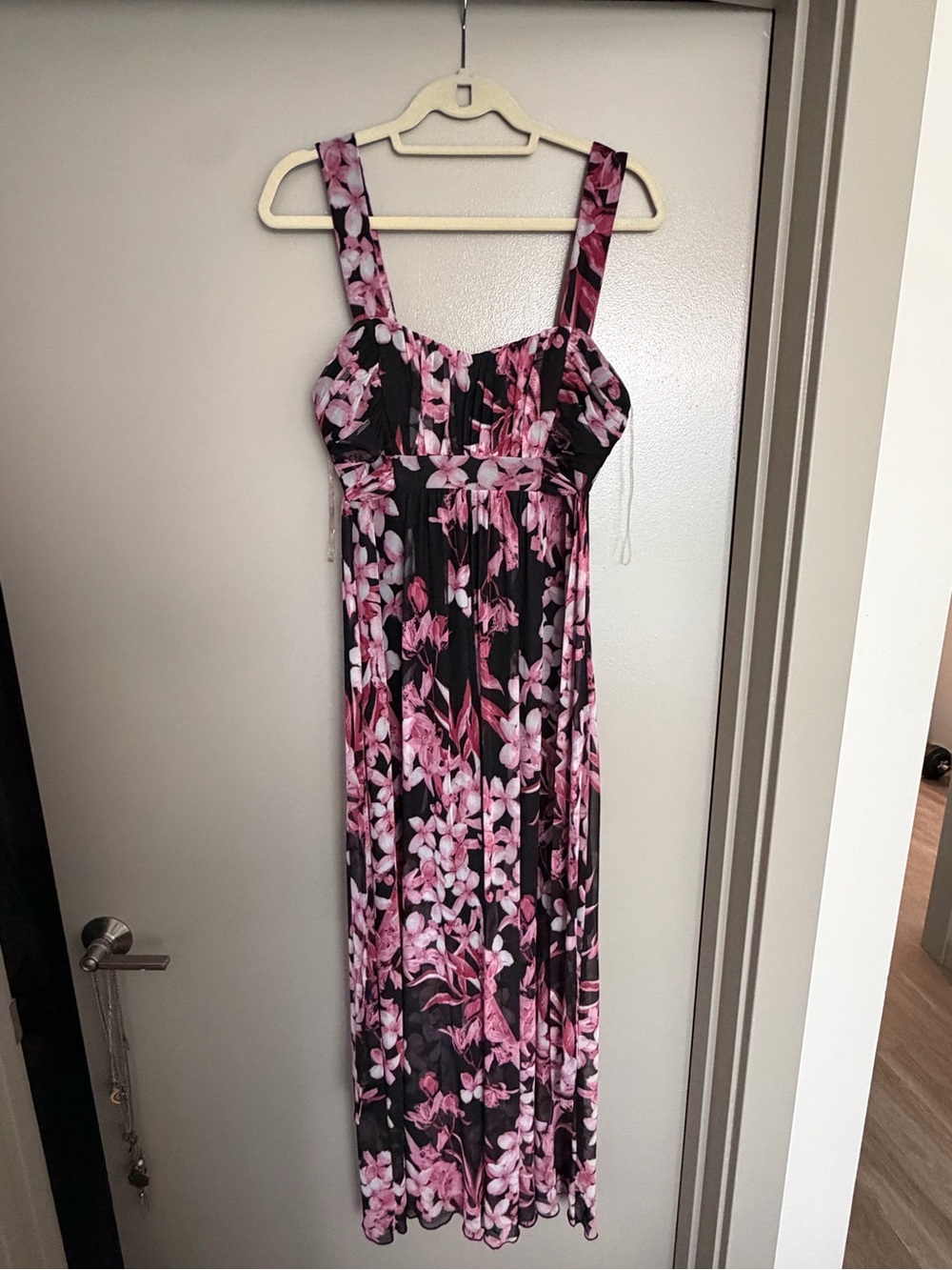 connected apparel Black Maxi Dress with Pink Floral Print